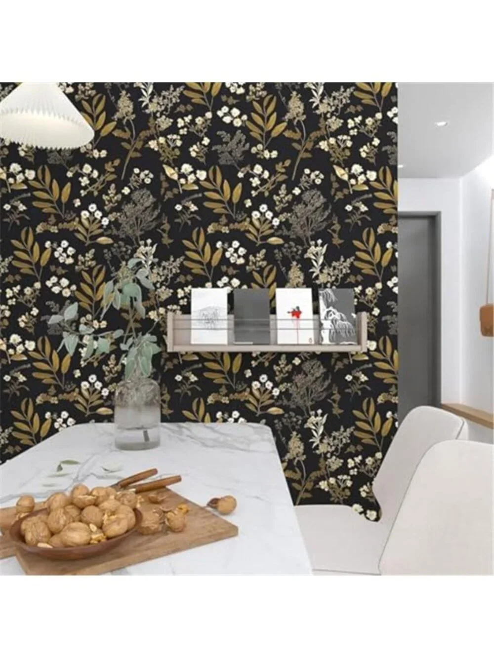 Peel & Stick Wallpaper Black Gold Floral Removable Vintage Contact Paper 48 SqFt